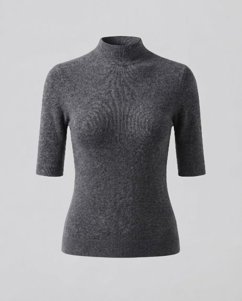 Damen Halbarm Feinstrickpullover mit kurzem Stehkragen und figurbetonter Passform Shop Nory