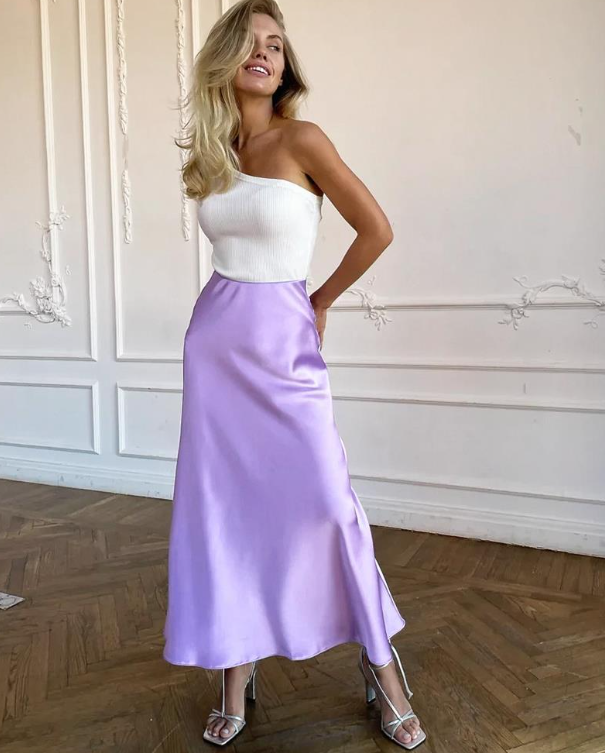 Stilvoller Rock mit Hoher Taille Seidiges Eis Seidenrock