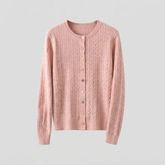 Damen Feinstrick-Cardigan mit Zopfmuster und bunten Knöpfen Shop Nory