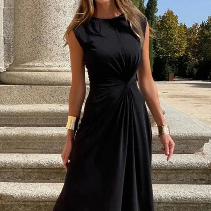 Elegantes Langkleid mit Langen Ärmeln, Revers und Unifarbenem V-Ausschnitt für Damen