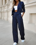 Teil Blazer und Hose - Gestreifter Cropped Blazer und Weite Hose mit Hoher Taille
