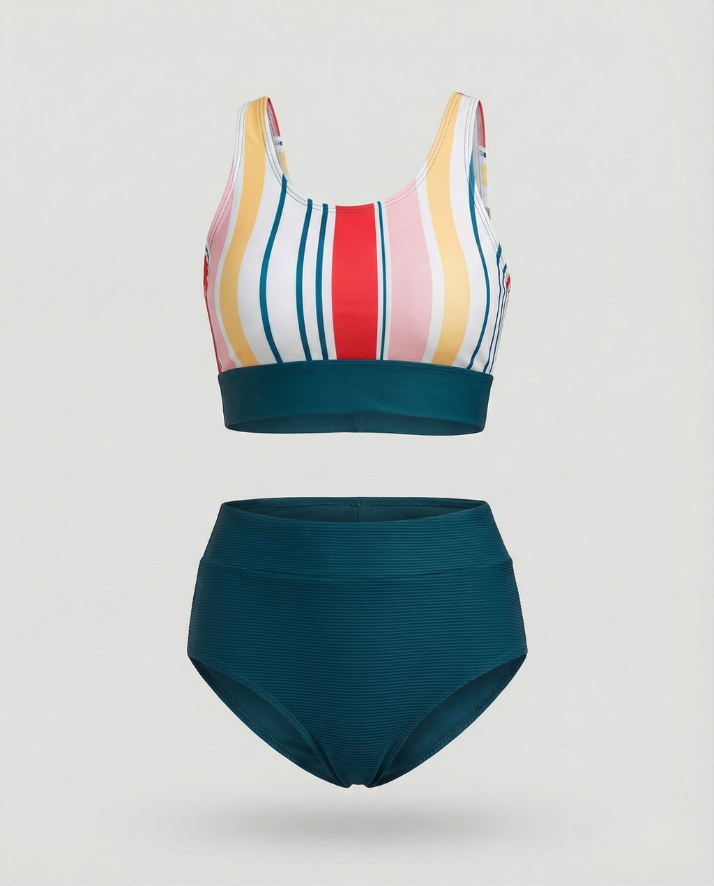 Gestreiftes Reißverschluss-Rücken Schick Bikini Set