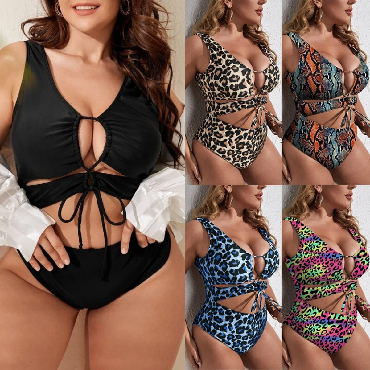 Großer einteiliger Bikini mit Leopardenmuster