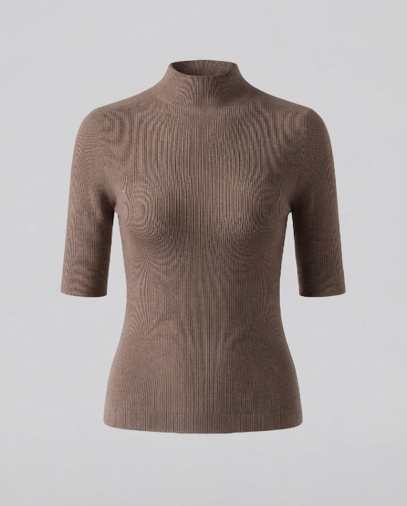 Damen Halbarm Feinstrickpullover mit kurzem Stehkragen und figurbetonter Passform Shop Nory