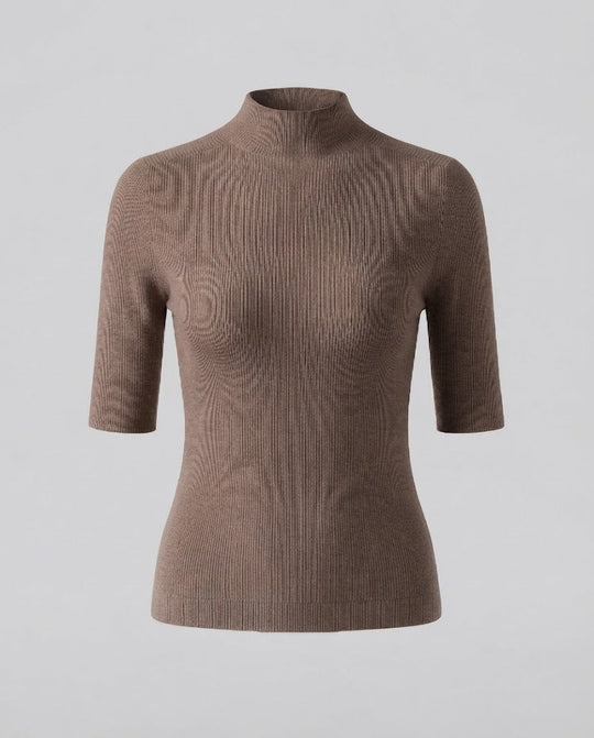 Damen Halbarm Feinstrickpullover mit kurzem Stehkragen und figurbetonter Passform Shop Nory