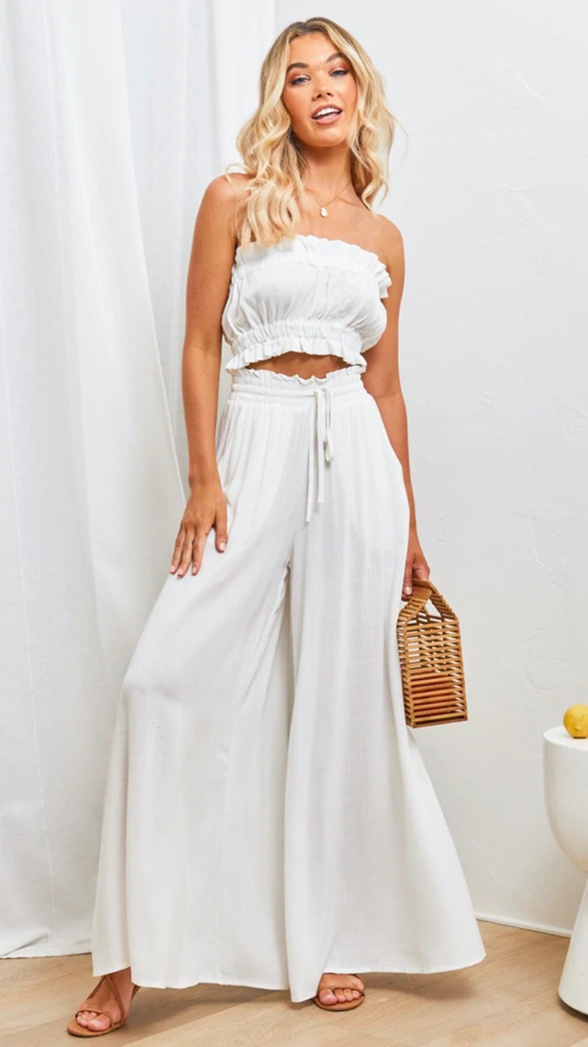 Elastischer Gürtel Weites Bein Hohe Taille Hose