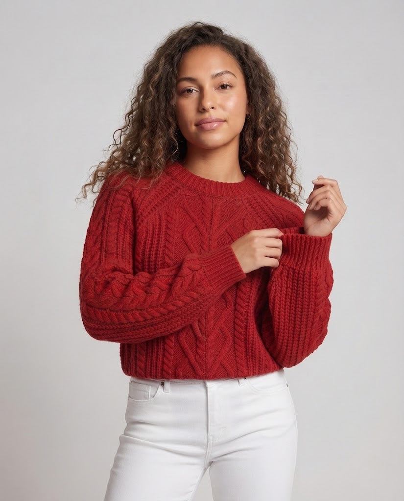 Damen Boxy-Pullover mit Zopfstruktur, Ajour‑Einsatz und weichem Flor Shop Nory