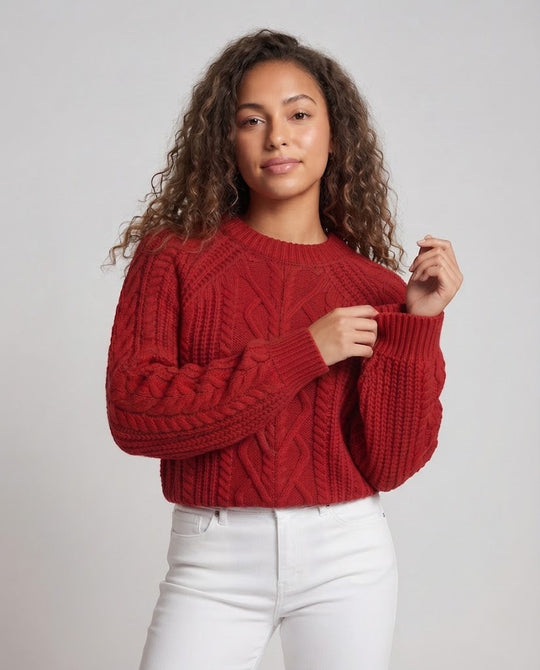 Damen Boxy-Pullover mit Zopfstruktur, Ajour‑Einsatz und weichem Flor Shop Nory