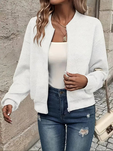 Cardigan - Damen Herbst Zip-Up Texturierter Cardigan mit Rippbund