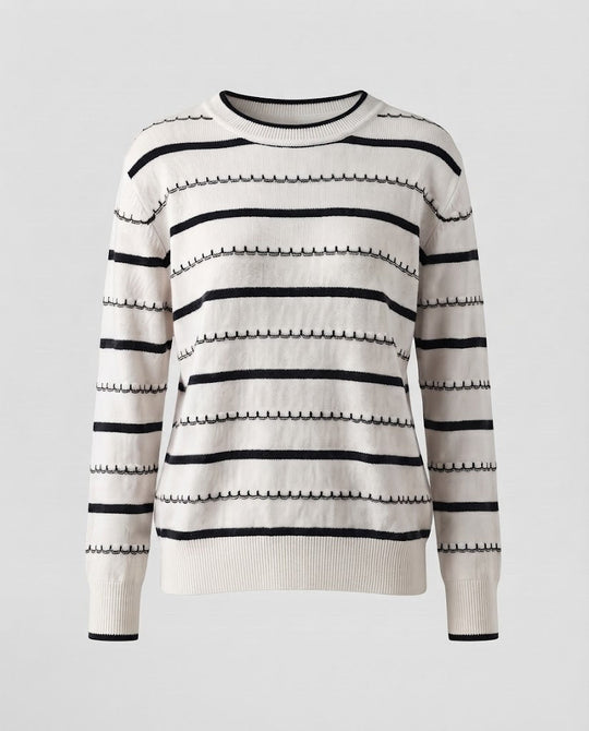 Damen Gestreifter Feinstrickpullover mit Ziernaht und Rundhalsausschnitt Shop Nory