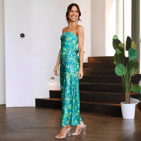 Satin hohles rückenfreies Schlauchtop-Kleid