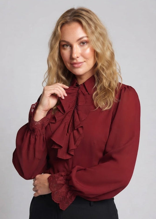 Damen Rüschbluse mit elegantem Kragenbereich Shop Nory