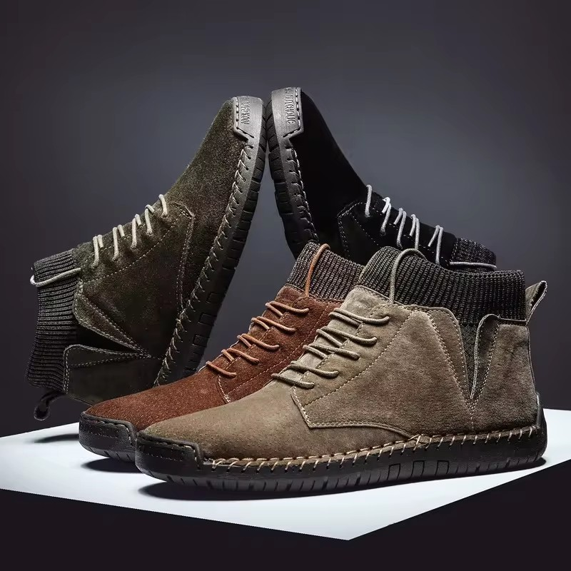 Retro-Wildlederschuhe mit Ripp- und Stichmuster