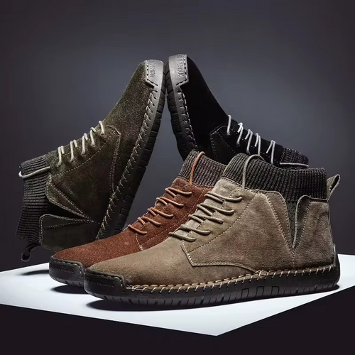 Retro-Wildlederschuhe mit Ripp- und Stichmuster