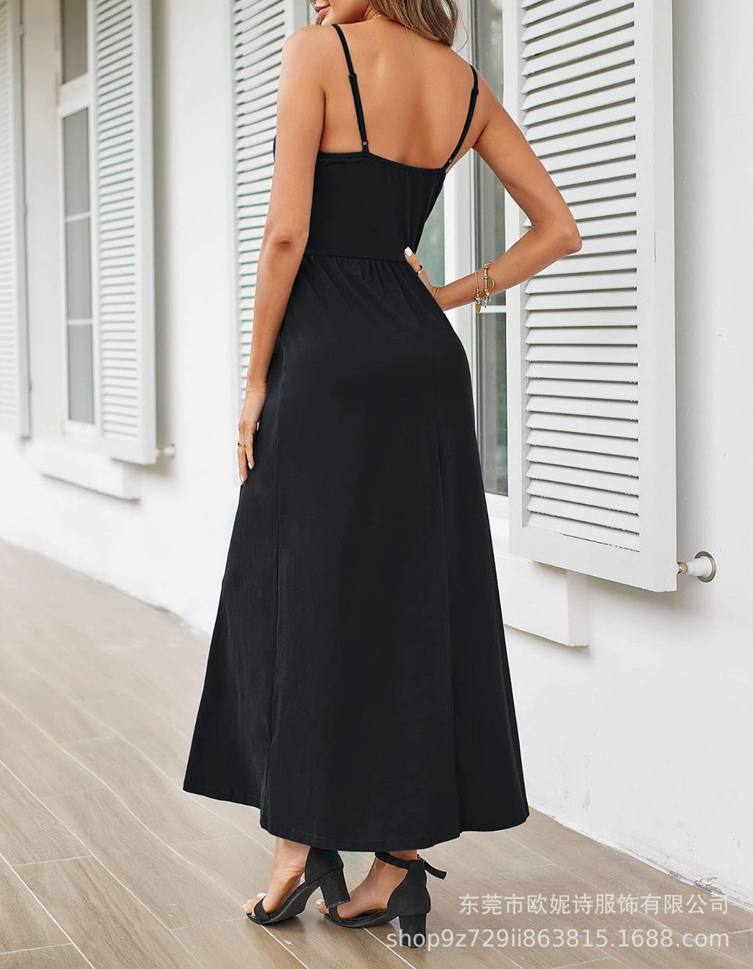 V-Ausschnitt Hosenträger ärmellos sexy rückenfreies farblich passendes Kleid