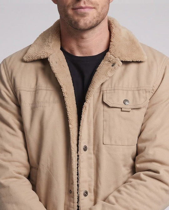 Herren Canvas-Utility-Blouson mit Sherpa-Innenfutter und Brustpattentasche Shop Nory
