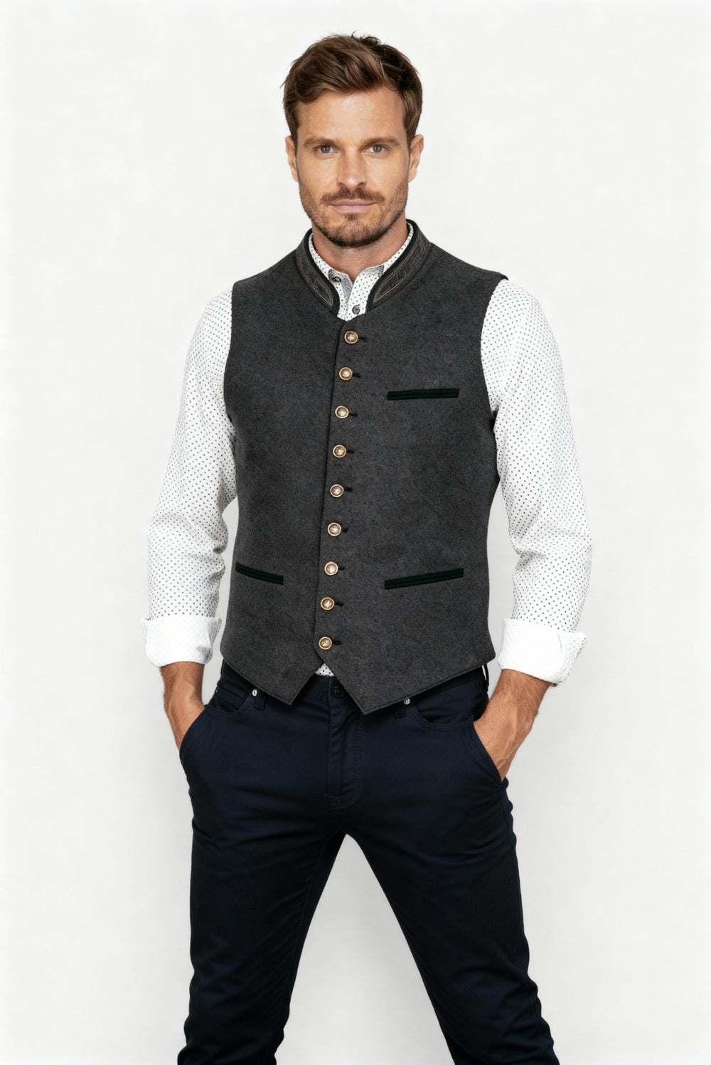Elegante Herren Trachtenweste Grau Traditionell