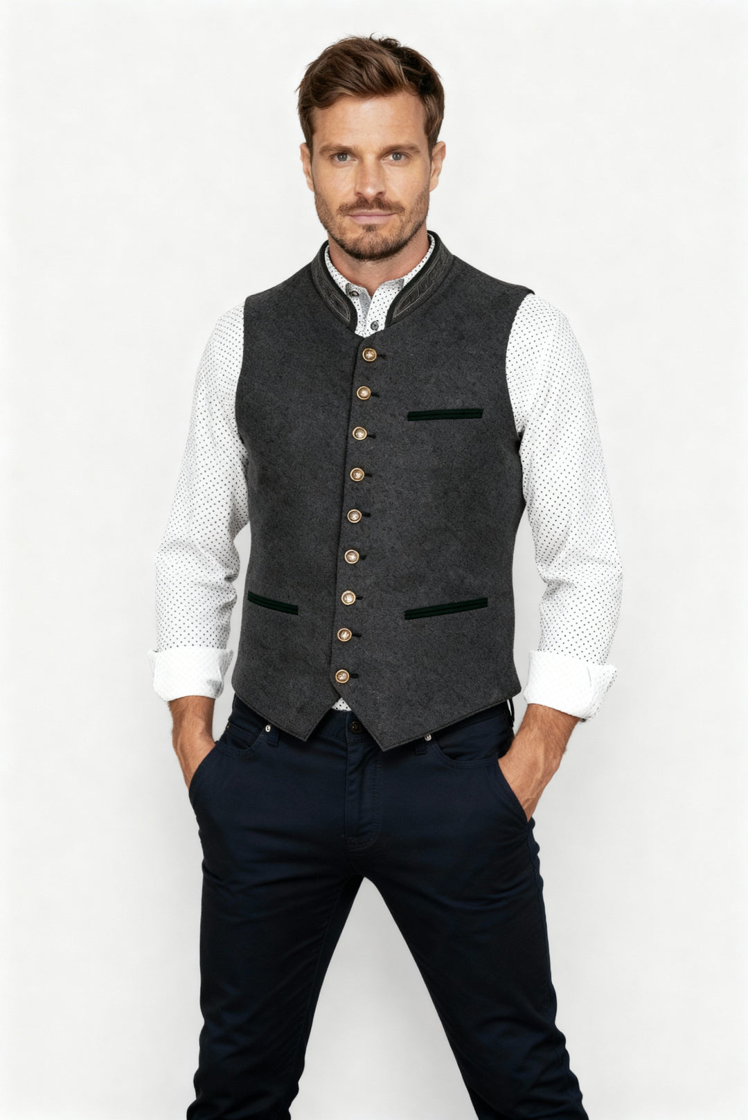 Elegante Herren Trachtenweste Grau Traditionell