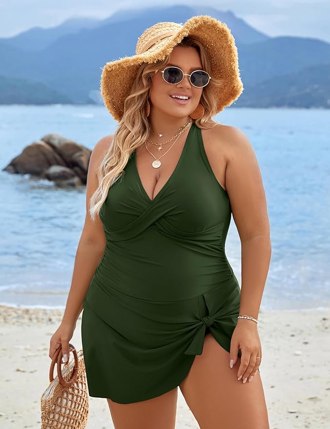 Plus Size Einteiler Schwimmdress Badeanzug Bauchkontrolle Badeanzüge