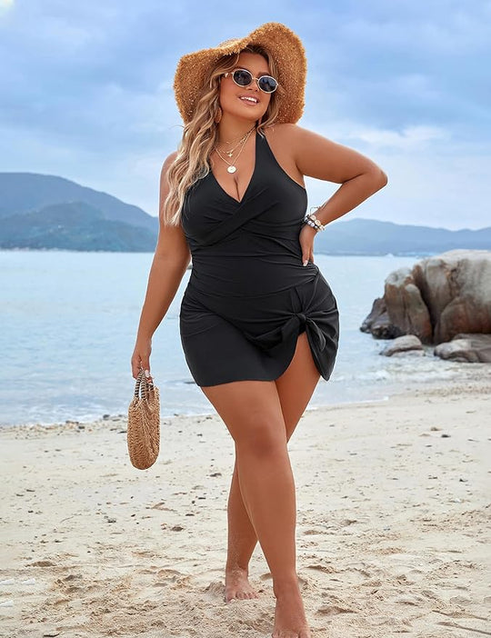 Plus Size Einteiler Schwimmdress Badeanzug Bauchkontrolle Badeanzüge