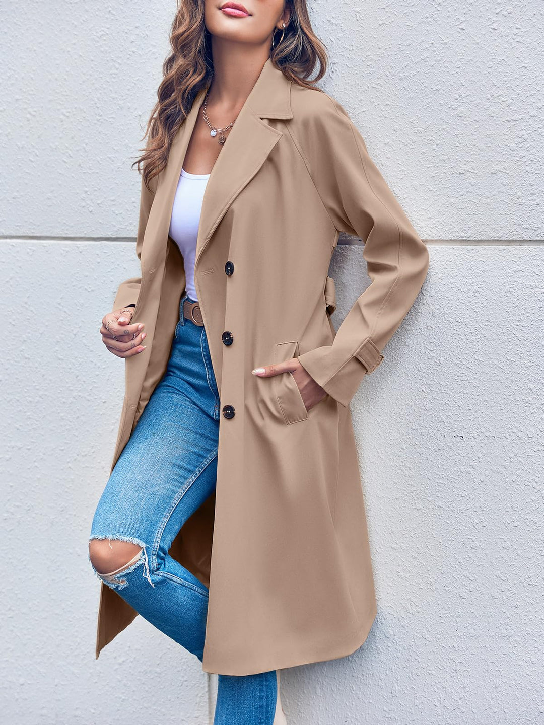 doppelte Reihe Trenchcoat für Damen - mit Gürtel in der Taille