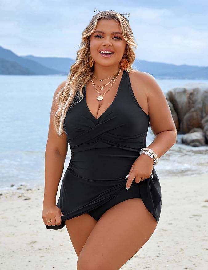 Plus Size Einteiler Schwimmdress Badeanzug Bauchkontrolle Badeanzüge