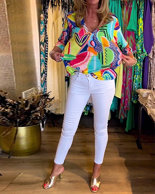 Bunte Langärmlige Bluse mit Print