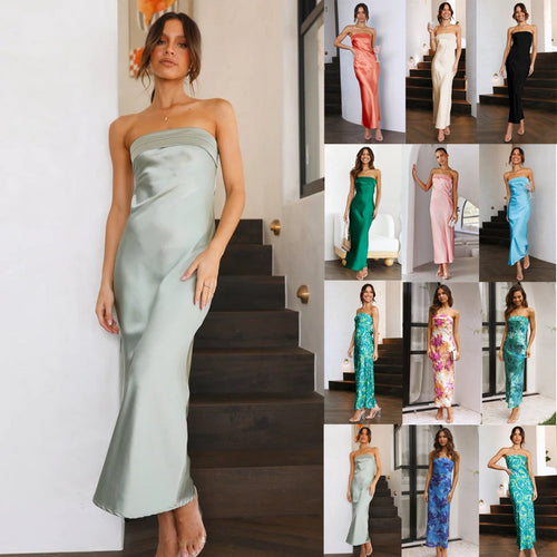 Satin hohles rückenfreies Schlauchtop-Kleid