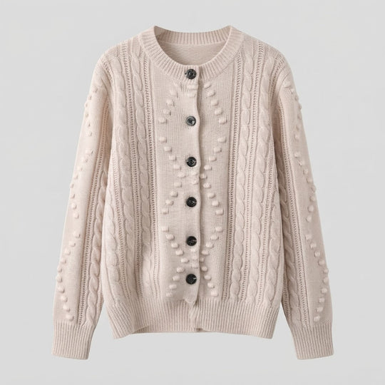 Damen Feinstrick-Cardigan mit Zopfmuster, Noppen-Ajour und Rundhalsausschnitt Shop Nory