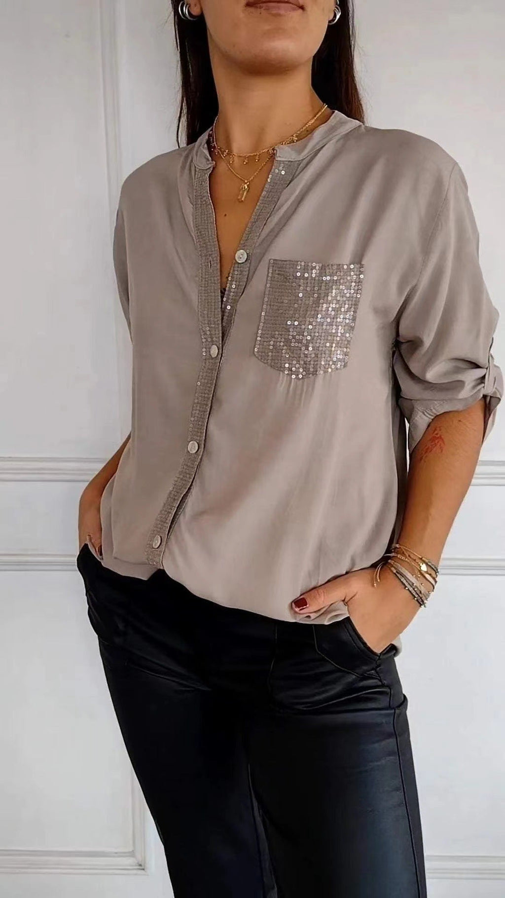 Glitzerbluse Mit Paillettentasche