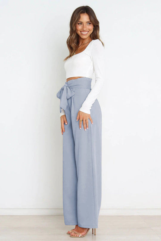 Hohe Taille Paperbag Hose mit Schleifendetail