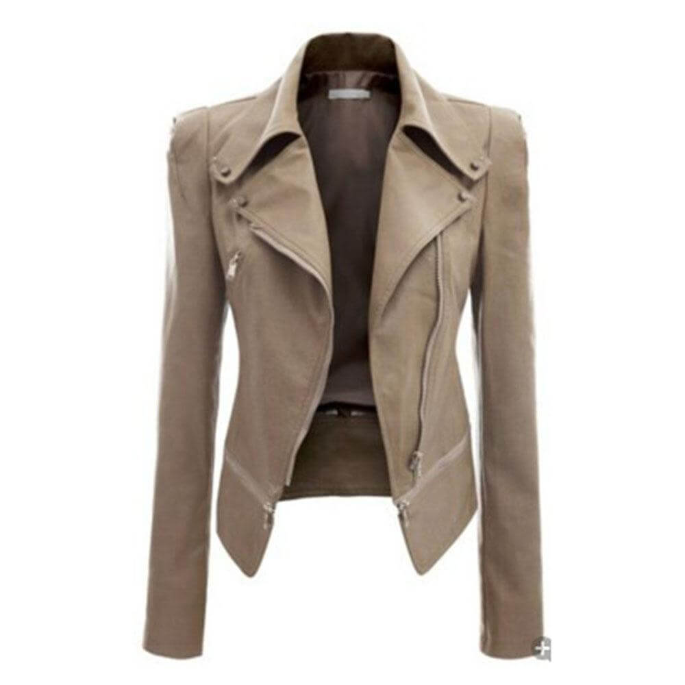 Shopnory | Damen Slim Fit PU Leder Zip-Up Jacke