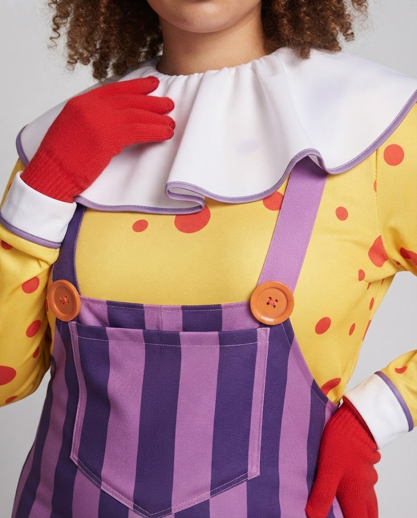 Damen Clown Kostüm mit elastischen Trägern und abnehmbarem Kragen Shop Nory