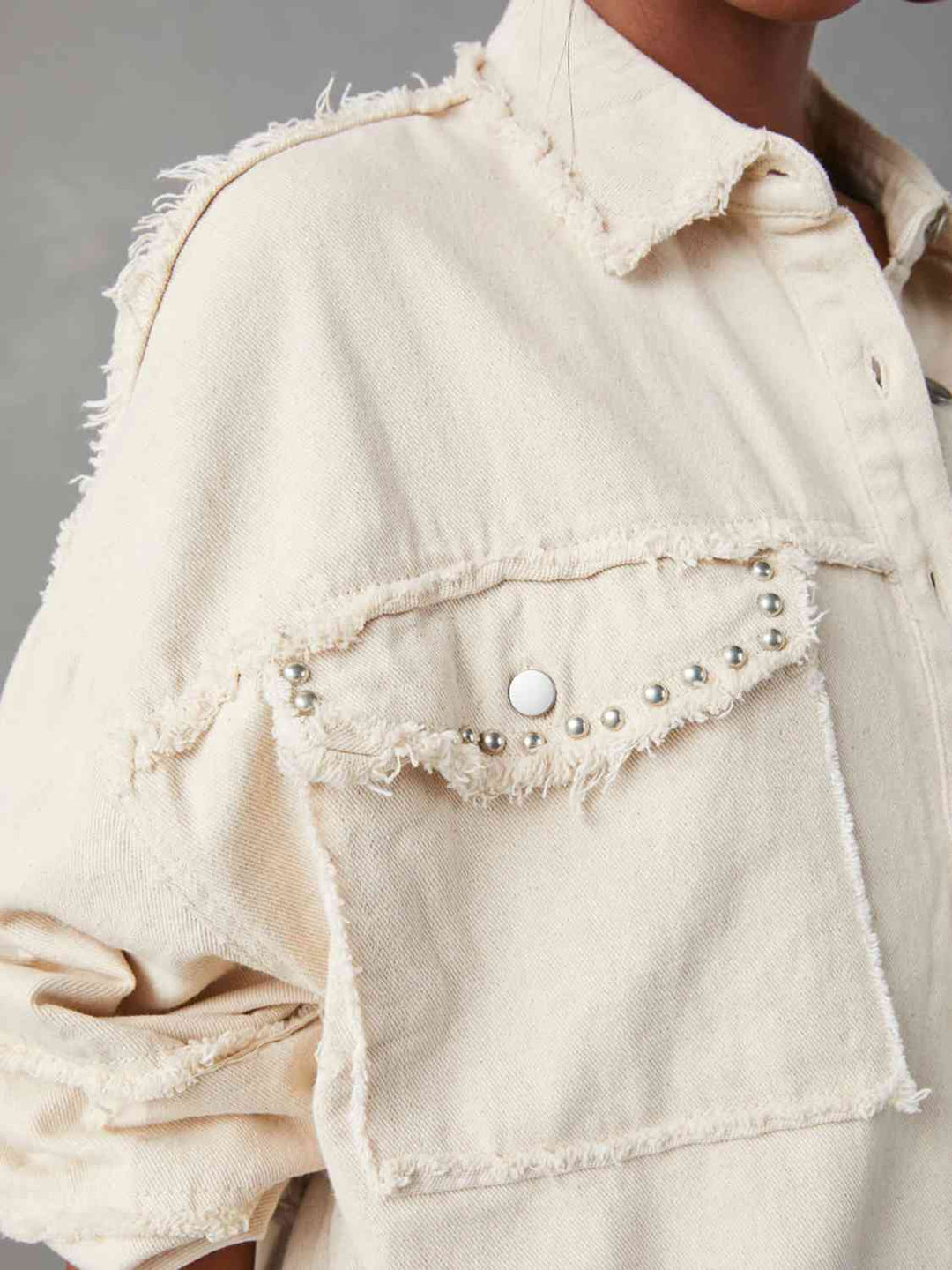 Shopnory | Button Down Raw Hem Denim Jacke