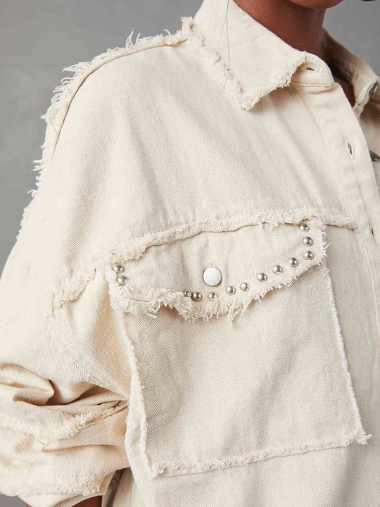 Shopnory | Button Down Raw Hem Denim Jacke