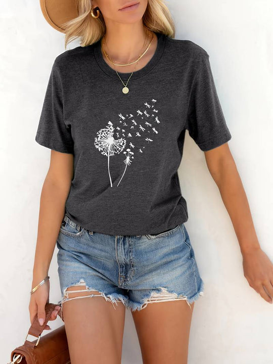 T-Shirt Mit Löwenzahn-Print Und Rundhalsausschnitt