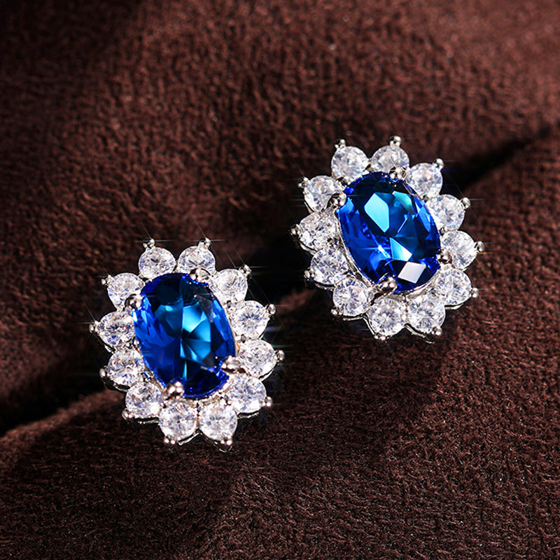 Östliche Aura Oval Blaue Edelstein Ohrringe