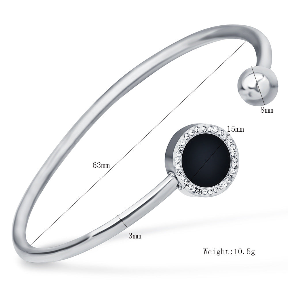Damen Offenes Armreif mit funkelndem Zirkonia und elegantem schwarzen Stein Shop Nory