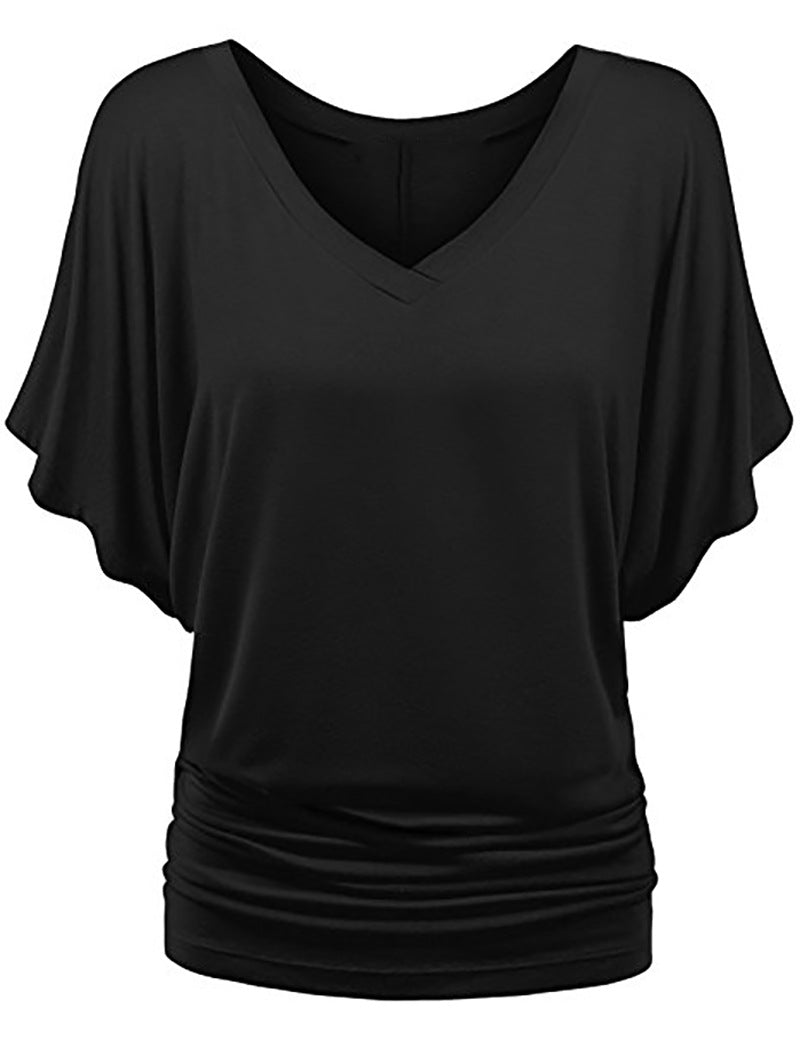 Damen lässiges V-Ausschnitt T-Shirt mit drapiertem Saum