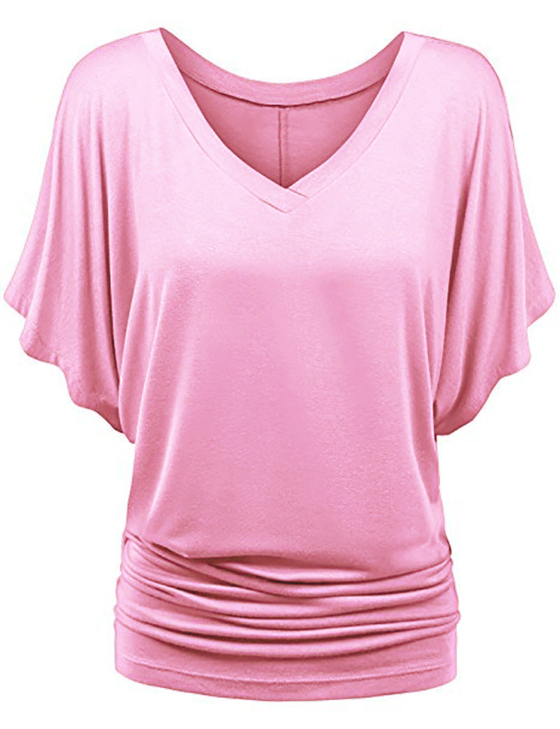 Damen lässiges V-Ausschnitt T-Shirt mit drapiertem Saum