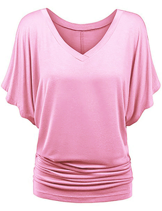 Damen lässiges V-Ausschnitt T-Shirt mit drapiertem Saum