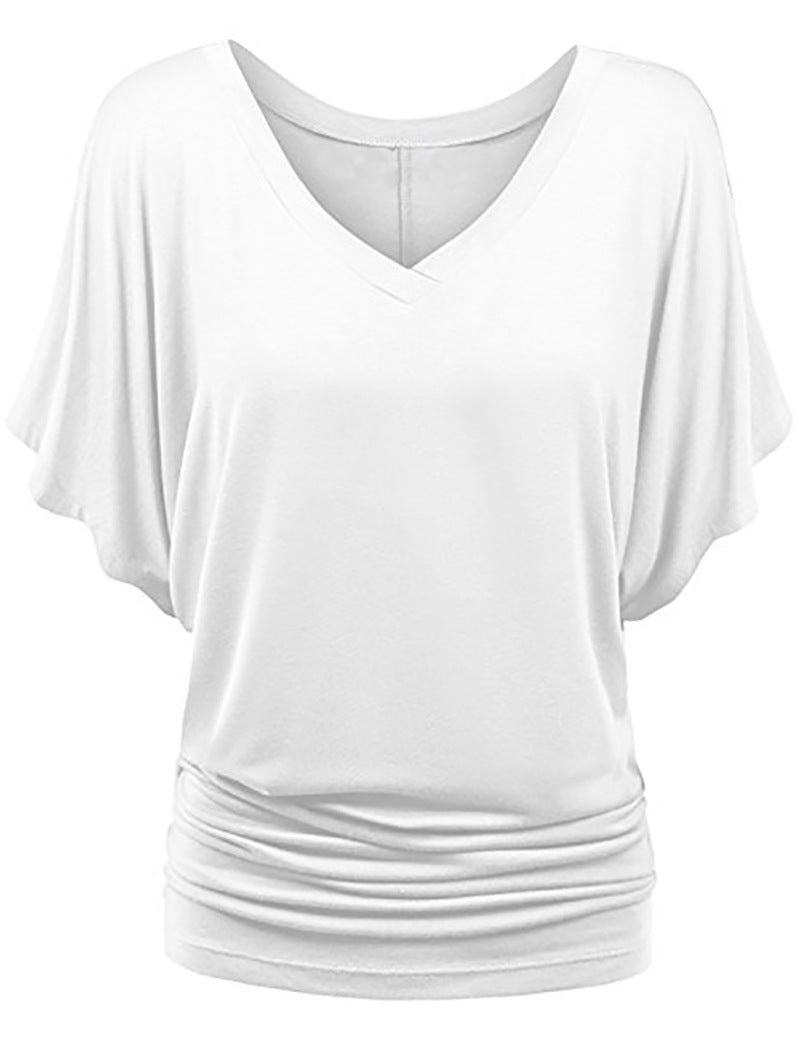 Damen lässiges V-Ausschnitt T-Shirt mit drapiertem Saum