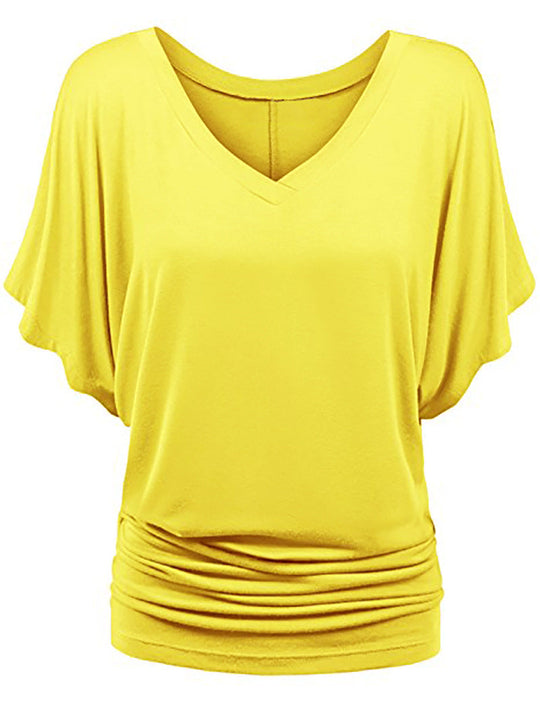 Damen lässiges V-Ausschnitt T-Shirt mit drapiertem Saum