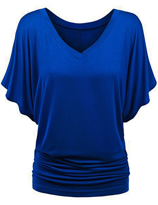 Damen lässiges V-Ausschnitt T-Shirt mit drapiertem Saum