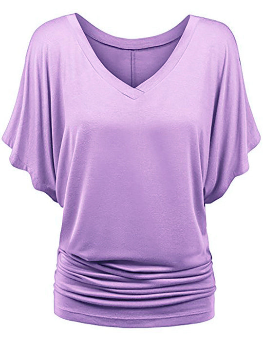 Damen lässiges V-Ausschnitt T-Shirt mit drapiertem Saum