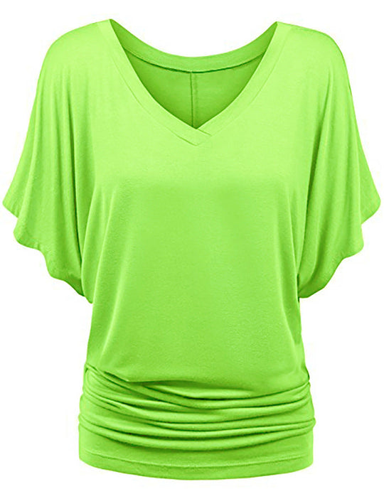 Damen lässiges V-Ausschnitt T-Shirt mit drapiertem Saum