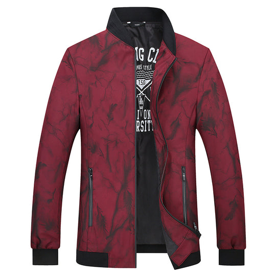 Herren Leichte Bomberjacke im urbanen Marmorprint mit Stehkragen und Reißverschlusstaschen Shop Nory