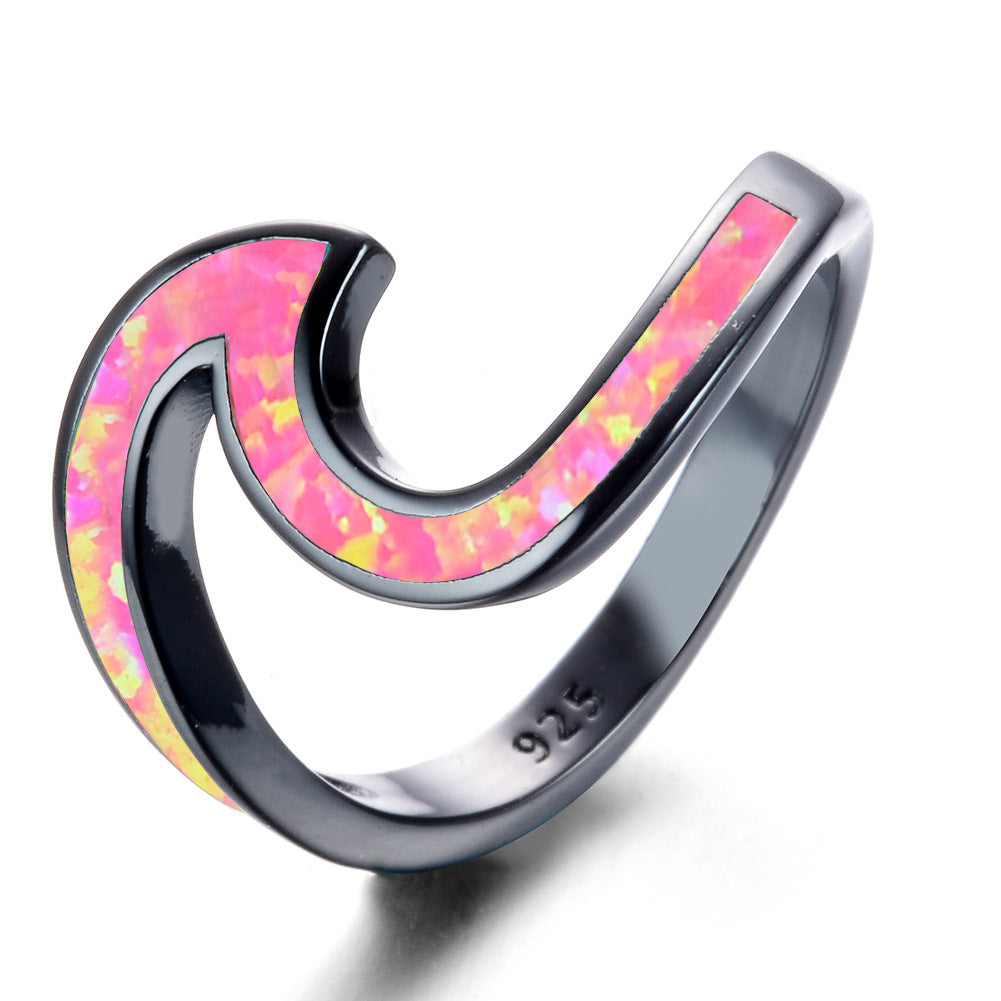 Damen Ring mit modernem Wellenmuster aus opalisierendem Stein Shop Nory
