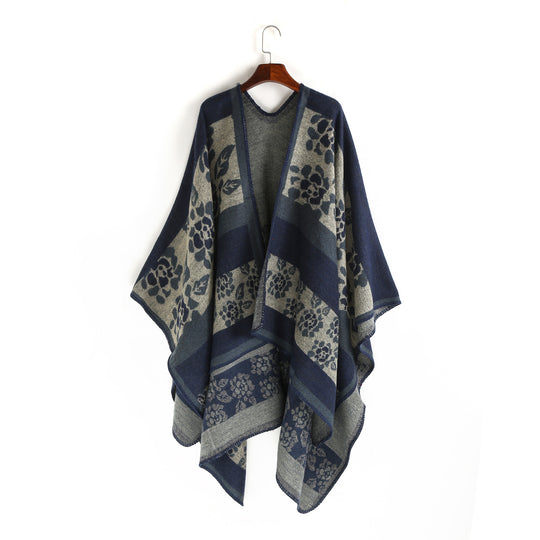 Damen Oversize-Ruana-Poncho mit Sternjacquard und Zierstichkante Shop Nory