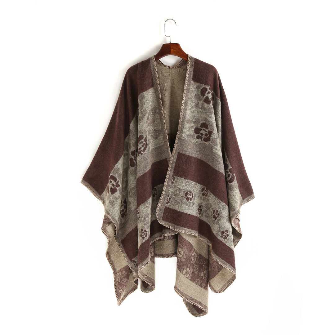 Damen Oversize-Ruana-Poncho mit Sternjacquard und Zierstichkante Shop Nory